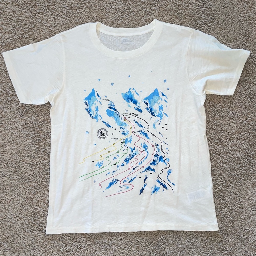 J Crew Vintage Cotton Big Mountain Ski Map Graphic Tee Size Medium